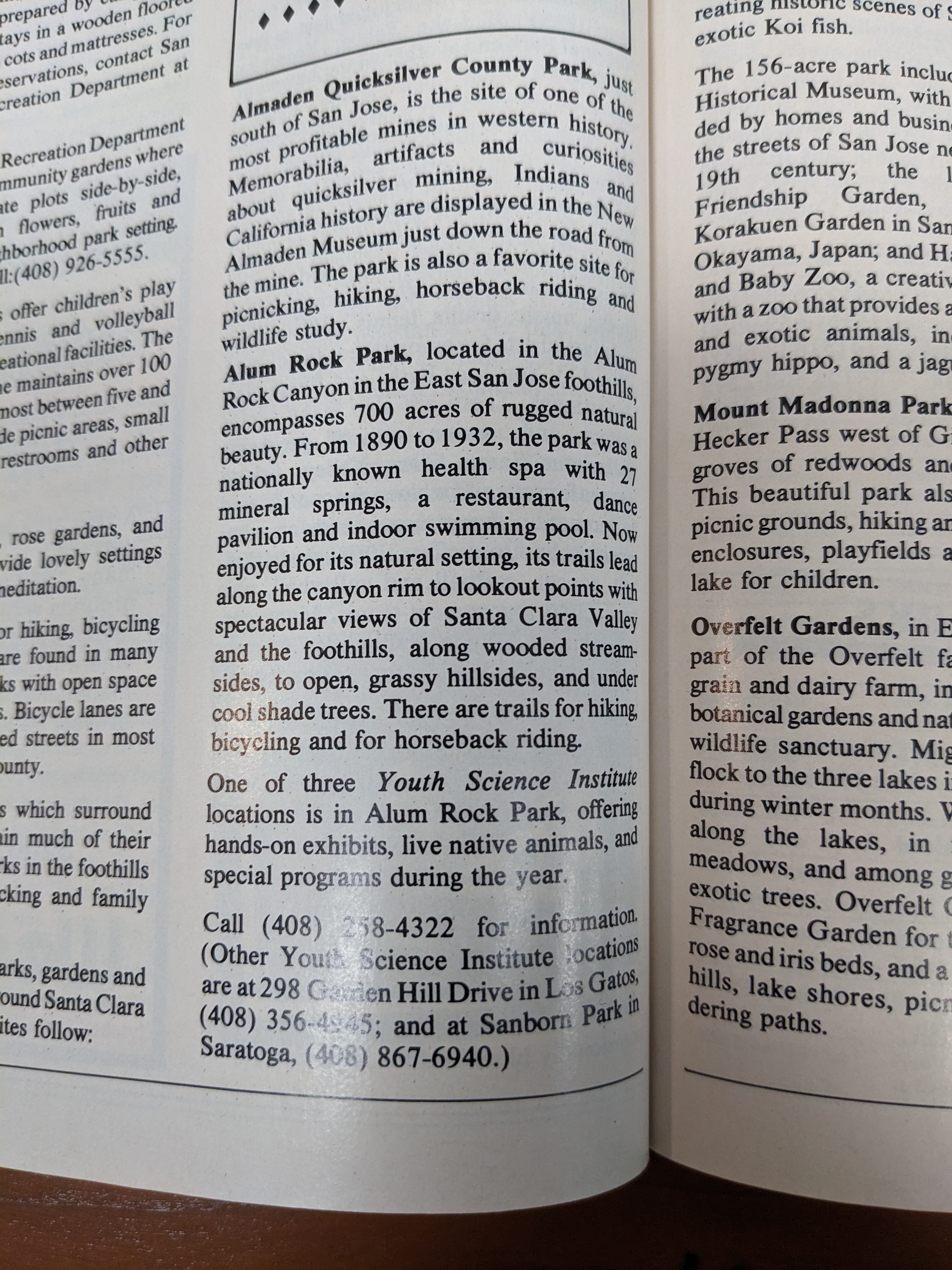 Excerpt from a magazine from 1987, detailing changes to Alum Rock Park.